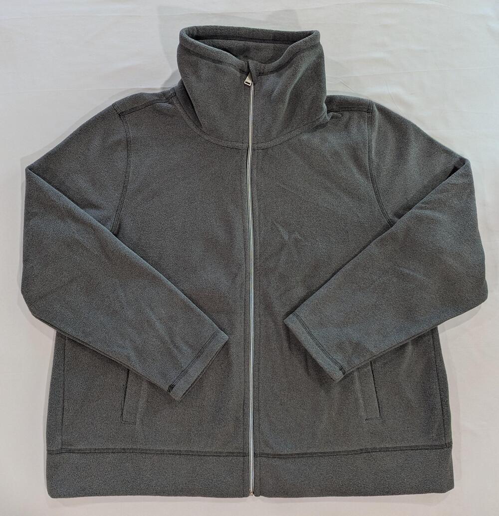 DKNY Sport Jacket Womens 1X Gray Fleece Full Zip Funnel Neck Pockets Casual